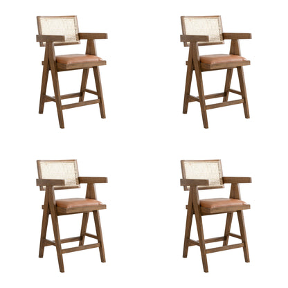 Harley - Nutmeg Brown Solid Wood And Rattan Upholstered 26" Counter Height Barstool