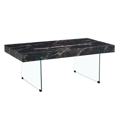 Modern Marble Patterned Coffee Table With Tempered Glass Legs
