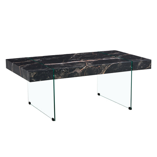 Modern Marble Patterned Coffee Table With Tempered Glass Legs