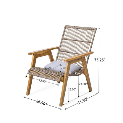 Acacia Wood Cape Woven Wicker Large Lounge Chair With Pillow For Patio, Deck, Yard, Lawn And Garden Seating Wicker (Set of 2) - Teak