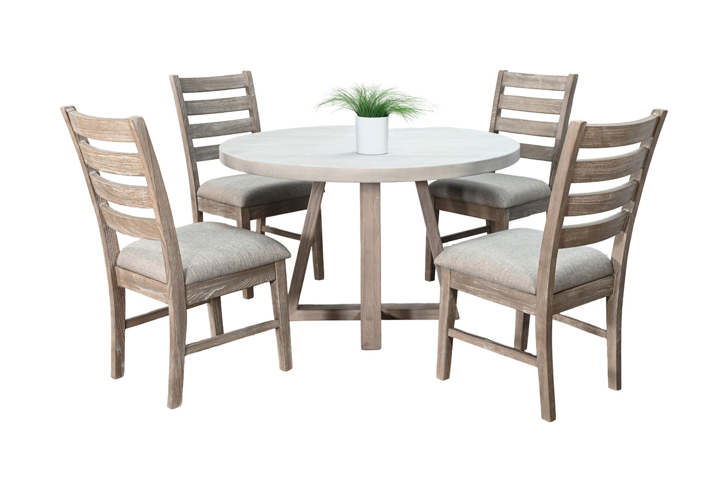 Rowan - 5 Piece Round Dining Set (Table, 4 Chairs) - Light Gray / Wheat