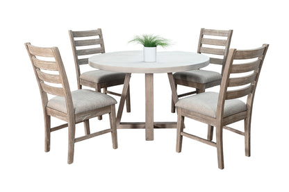 Rowan - 5 Piece Round Dining Set (Table, 4 Chairs) - Light Gray / Wheat