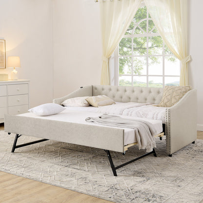 Upholstered Daybed With USB Charging & Pull Out Bed