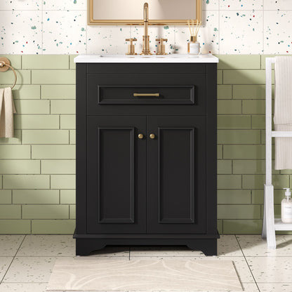 Bathroom Vanity With Integrated Sink, 2 Door Cabinet With Tip Out Drawer, Rectangular Design