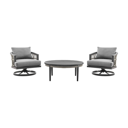 Zella - 3 Piece Outdoor Patio Swivel Seating Set - Light Gray