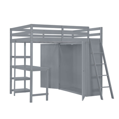 Loft Bed With Wardrobe And Desk And Shelves