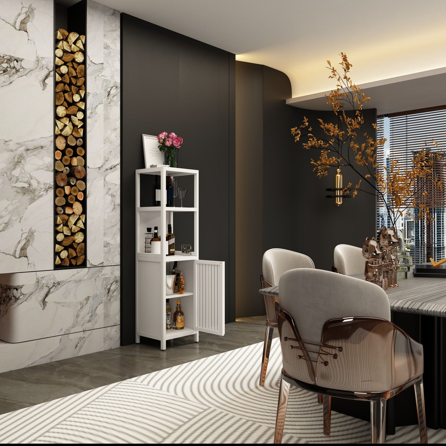 Storage Cabinet With Tall Tower, Multifunctional For Bathroom