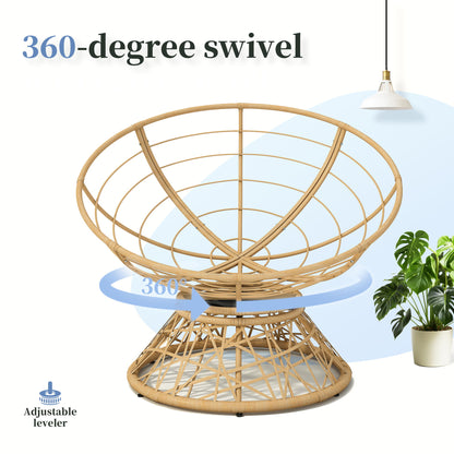 Ergonomic Wicker Chair With Cloud Thick Density Cushion, 3 Proof Cover High Capacity Iron Frame Fluid 360° Swivel