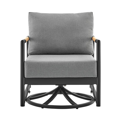 Crown - Outdoor Patio Swivel Glider Lounge Chair With Cushions - Black / Teak