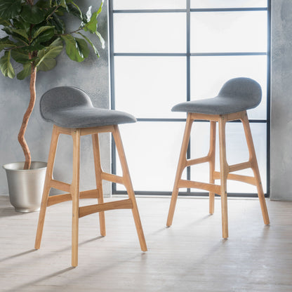Mid Century Modern Upholstered Low Back Barstools (Set of 2) - Gray / Natural Oak