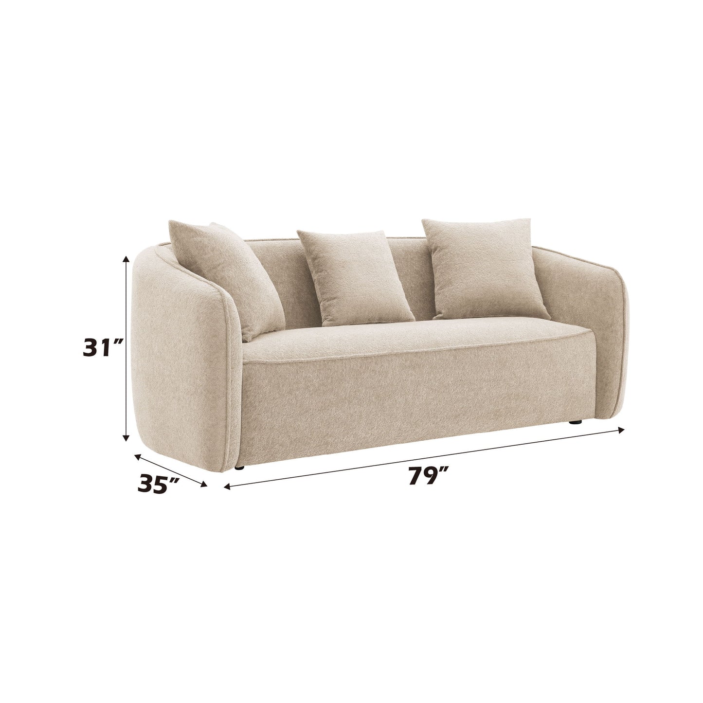 Keith - Chenille 3 Piece Living Room Set (Comes With Matching Color Toss Pillows)
