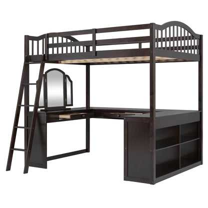 Loft Bed With Drawers, Cabinet, Shelves With Desk