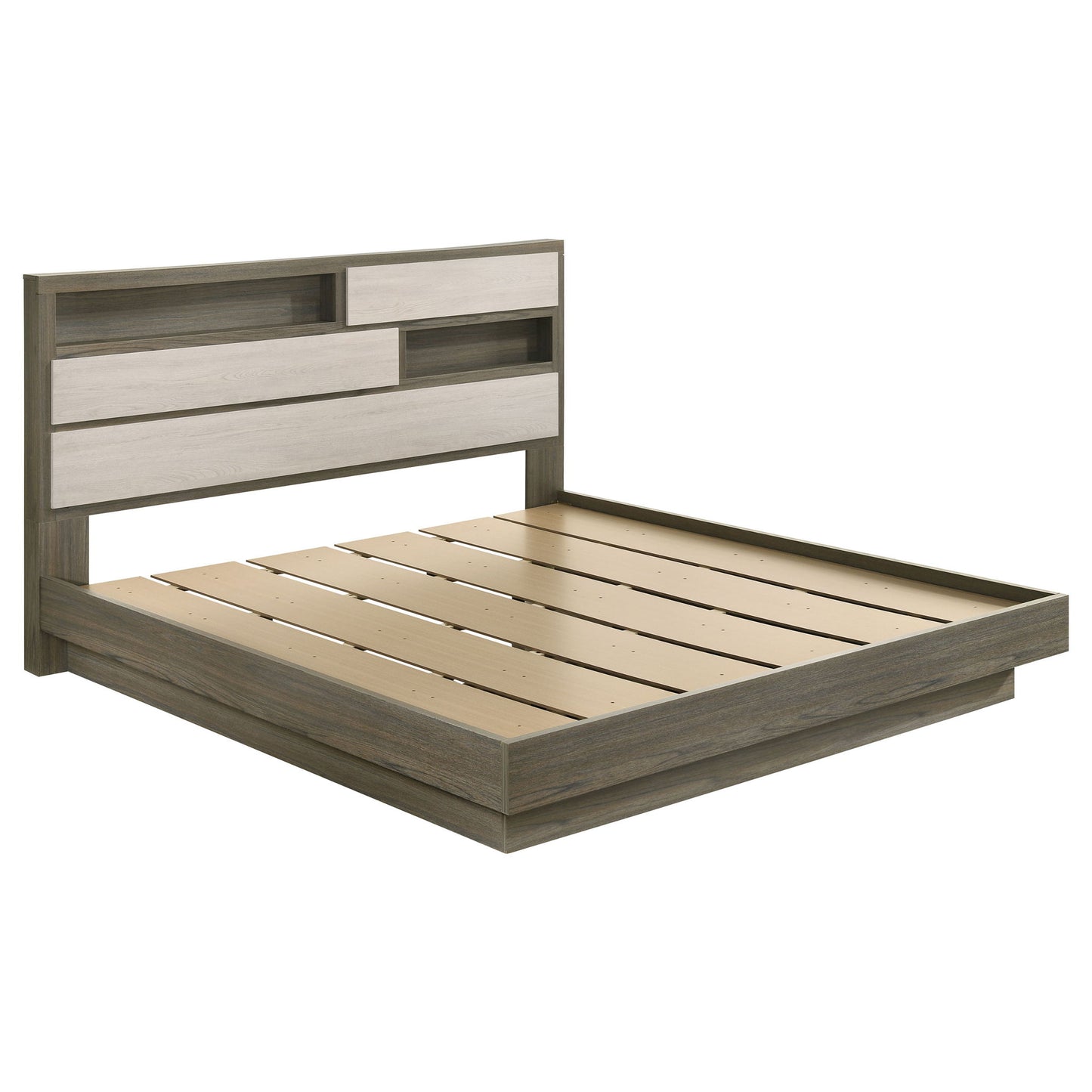Eastern King Bed Bookcase Headboard With Hidden Storage - Oak