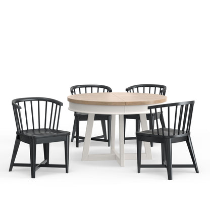 Americana Modern Dining - 48 - 66" Round Dining Table And 4 Barrel Chairs - Cotton
