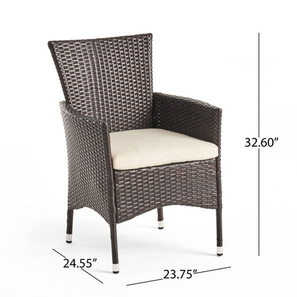 Clementine - Outdoor Wicker Dining Chairs Set With Water Resistant Cushions (Set of 2) - Brown Multi