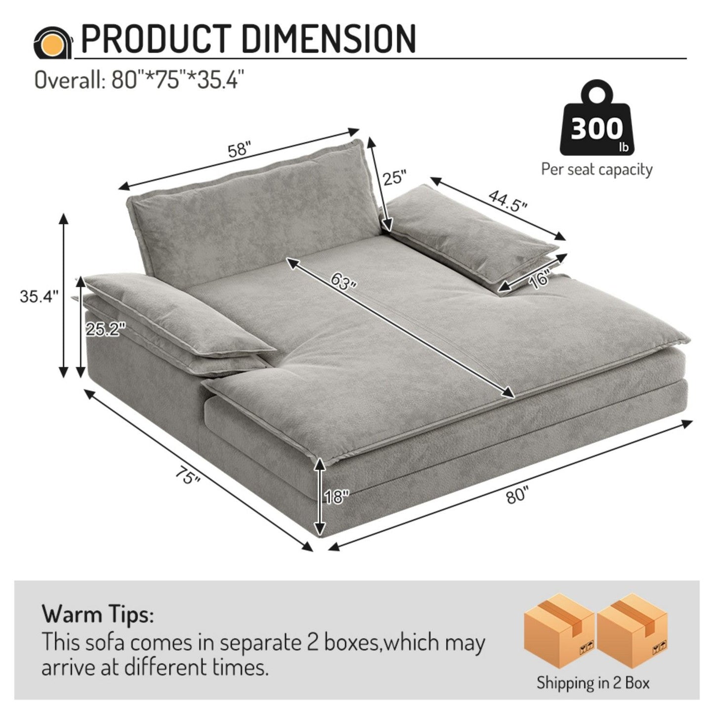 Modern Oversized Double Chaise Lounge Chair