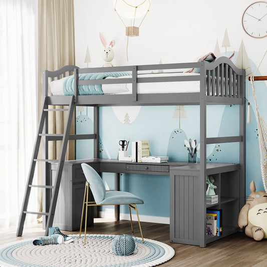 Loft Bed With Drawers, Cabinet, Shelves With Desk