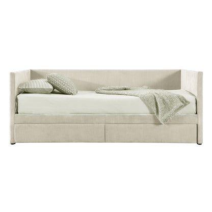 Corduroy Daybed With Two Drawers And Wood Slat