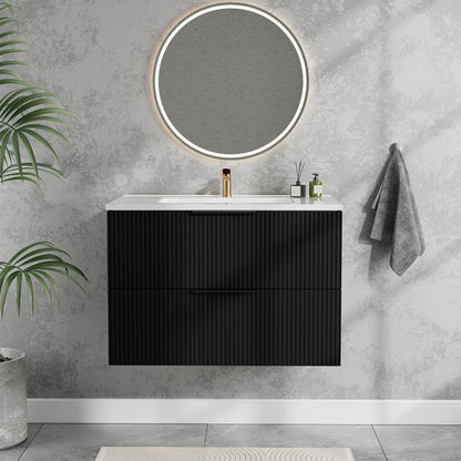 Modern Wall Mounted Floating Bathroom Vanity With Sink And Drawers