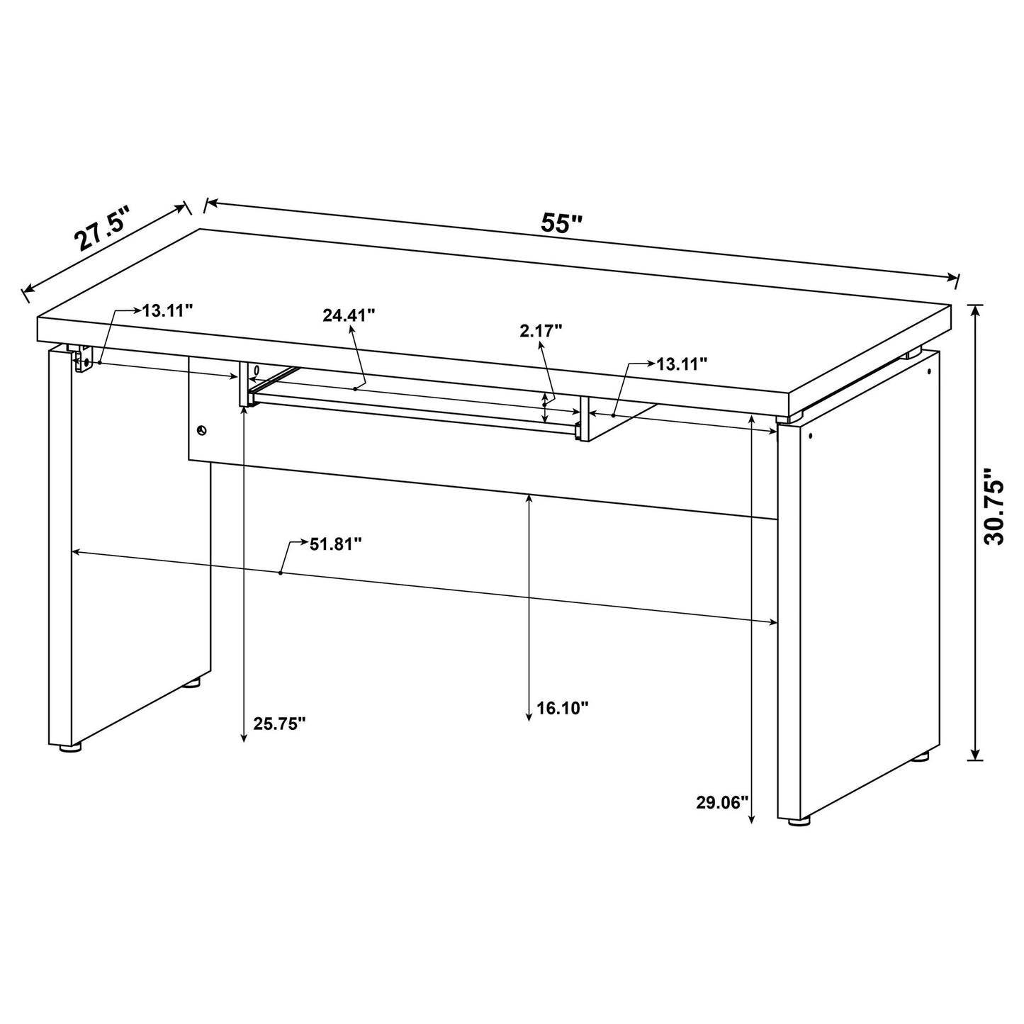 Floating - Top Computer Desk With Pullout Keyboard Shelf - Brown