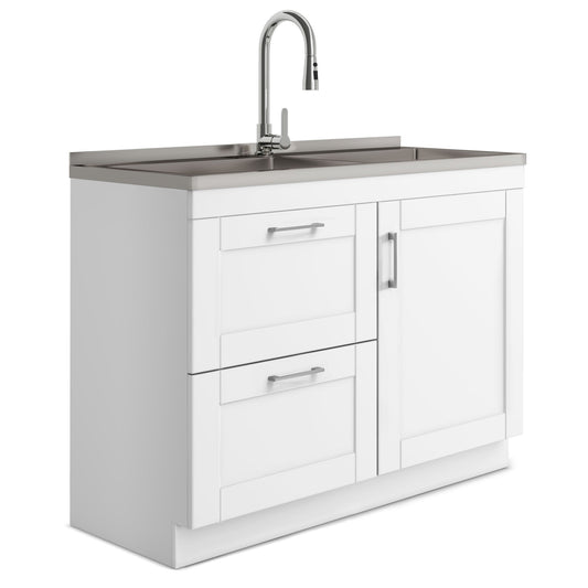 Shaker - Modern Wide Laundry Cabinet With Faucet And Sink - White