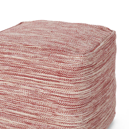Enigma - Yarn And Cotton Square Pouf Ottoman With Polystyrene Beads - Red / White