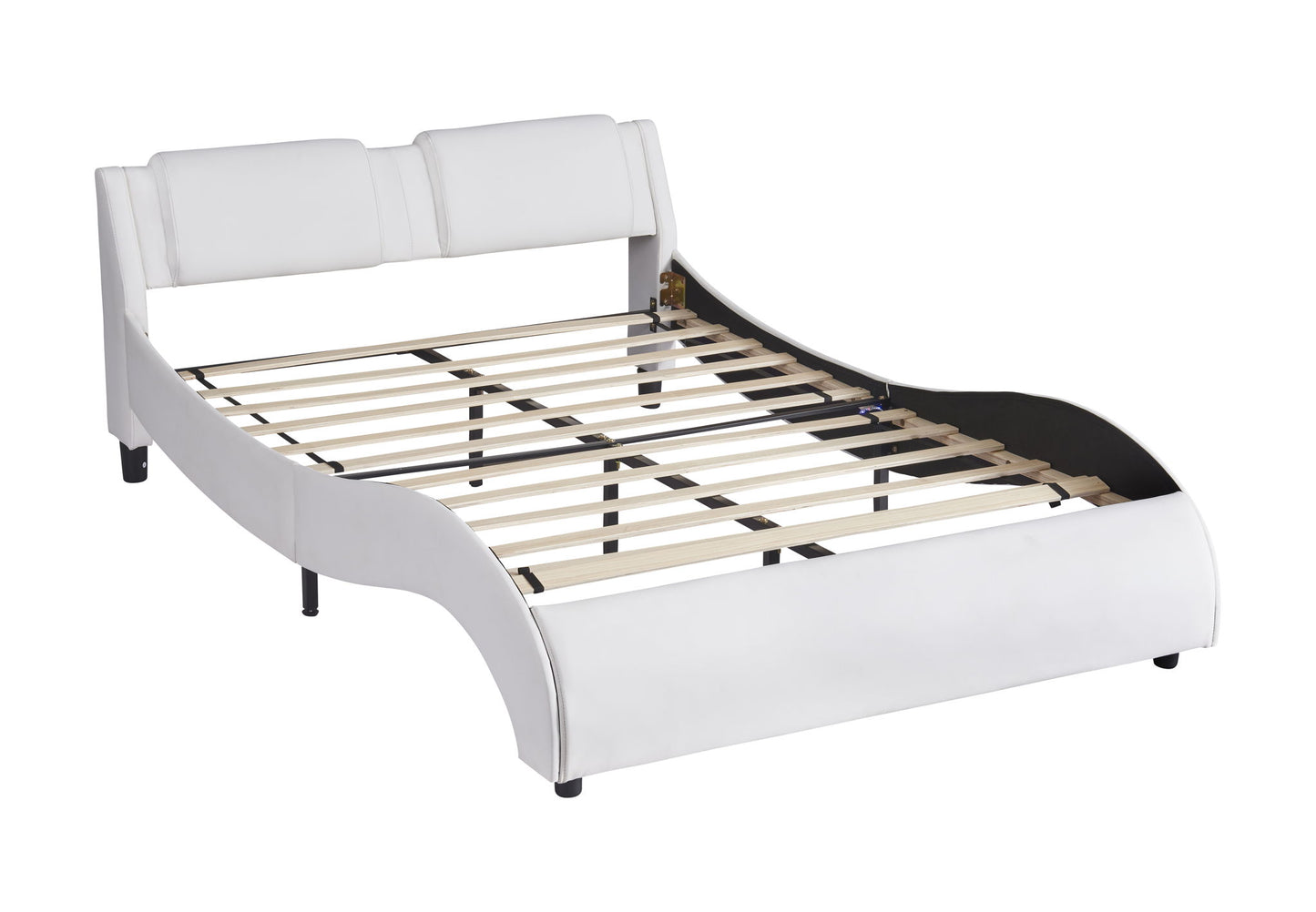 Upholstered Platform Bed With LED Light, Frame Slatted