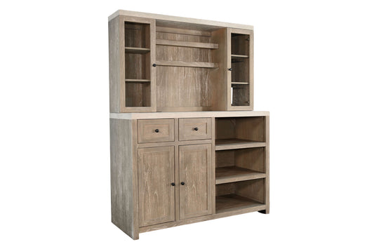 Wine & Coffee Bar Hutch - Light Gray / Wheat