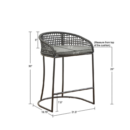 Coastal Woven Counter Stool With Upholstered Seat