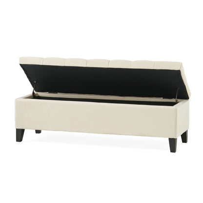 Button Tufted Diamond Stitch Storage Ottoman - Beige