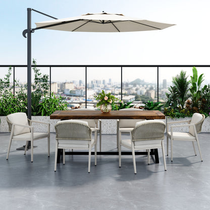 7 Pieces Modern Outdoor Dining Set With Acacia Wood Table And Chairs