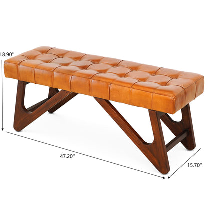 Mia - Bench With Buttons - Brown / Rustic
