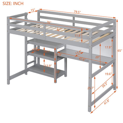 Loft Bed With Shelves, Desk And Writing Board