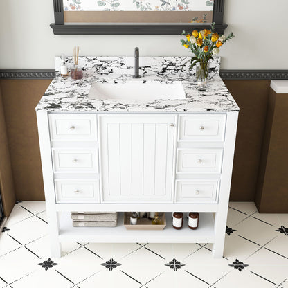 Bathroom Vanity Set With 3 Drawers And Storage Cabinet, Single Faucet Hole - White