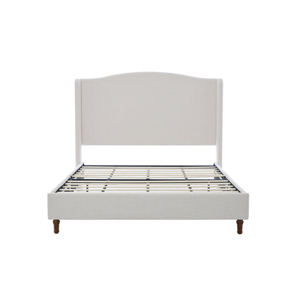 Hannah - Upholstered Wingback Bed Size / Tall Headboard Upholstered King Bed / Premium Textured Canvas Chenille Look / Minimalist Designs / No Box Spring Needed