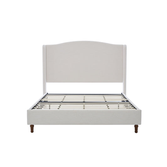 Hannah - Upholstered Wingback Bed Size / Tall Headboard Upholstered King Bed / Premium Textured Canvas Chenille Look / Minimalist Designs / No Box Spring Needed