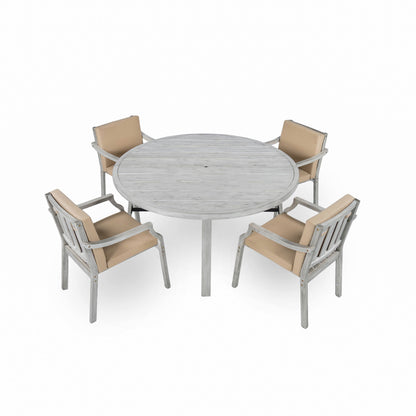 Outdoor Wooden Dinning Set With An Umbrella Hole And Removable Cushions For Patio