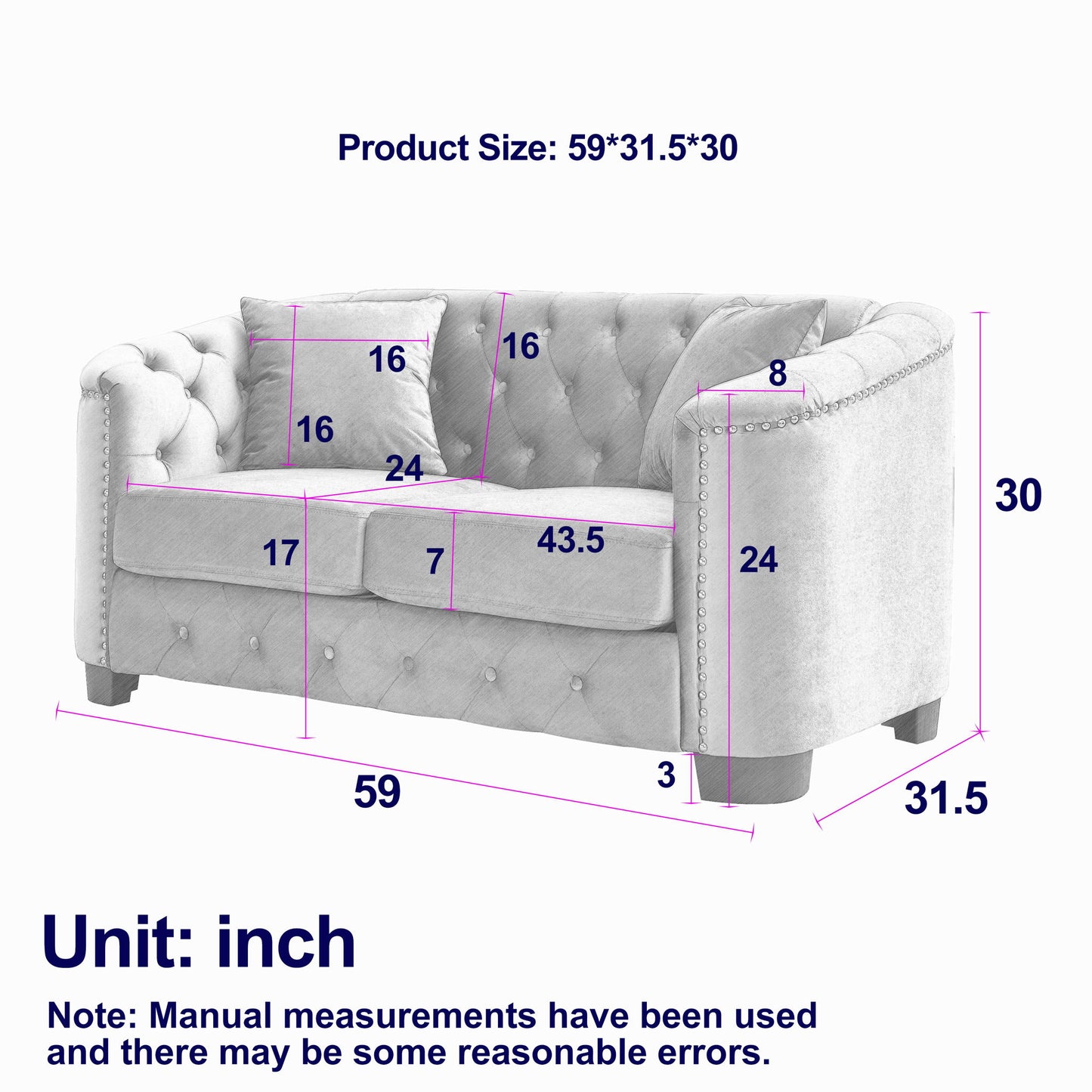 Modern Chesterfield Sofa With Tufted Backrest For Living Room