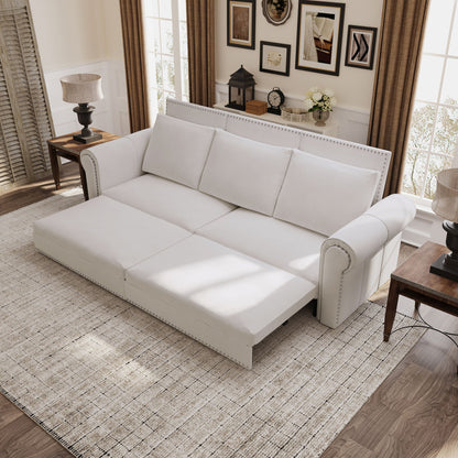 Pull Out Sofa Bed 3 In 1 Convertible Sleeper Sofa With Nailhead Trim & Rolled Arm, Multi Functional
