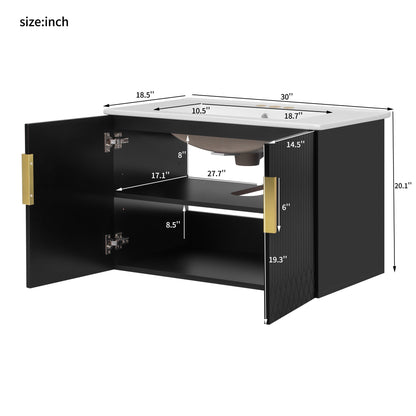 Bathroom Vanity With Sink, Rectangular Storage Cabinet With 2 Soft Closing Doors