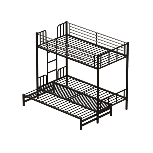Twin Metal Pull Out Bunk Bed With Guardrail And Built In Ladder, Space Saving Convertible Frame For Bedroom - Black