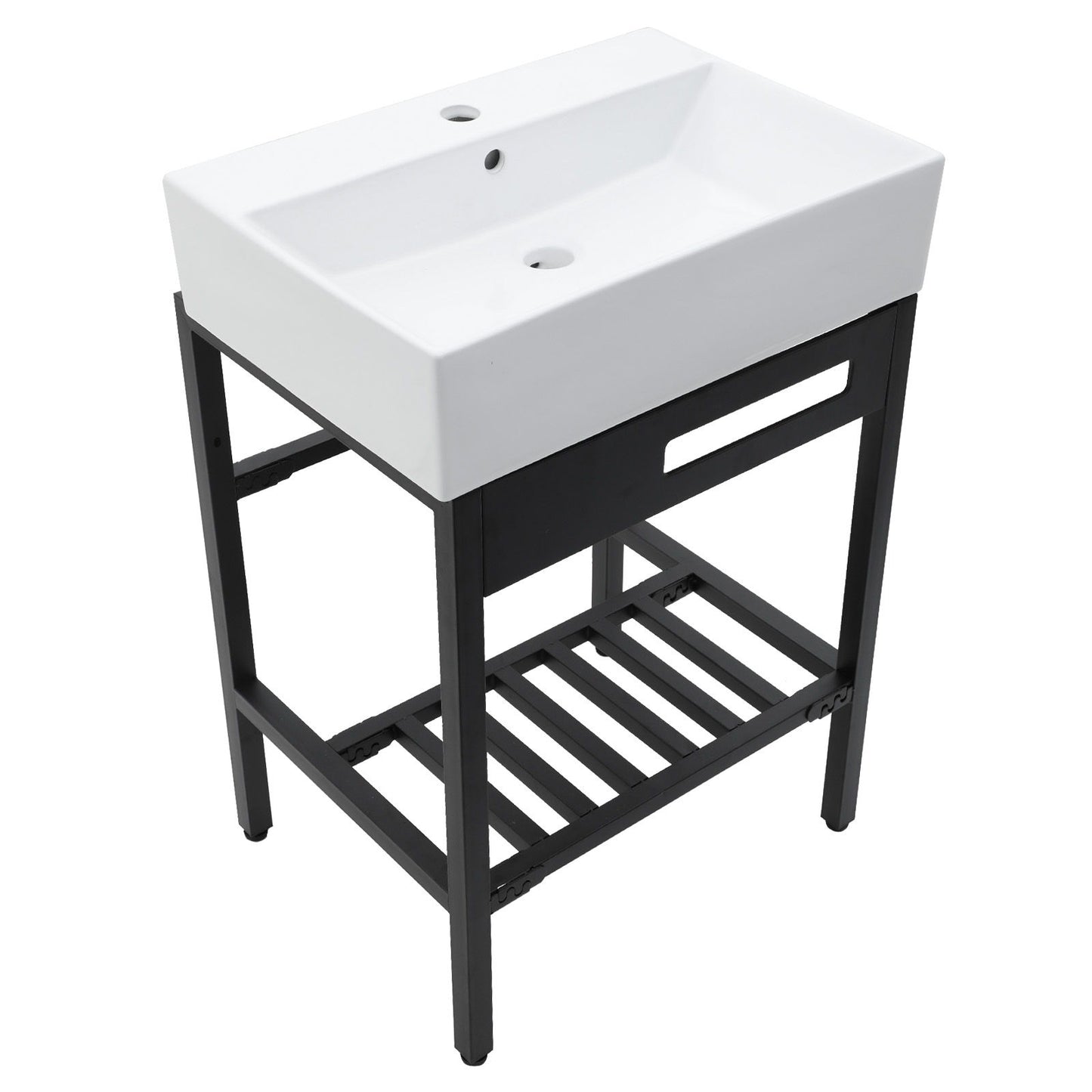 Console Sink With 304 Legs, 24" X 16.75", Wall Mounted Design - White / Black