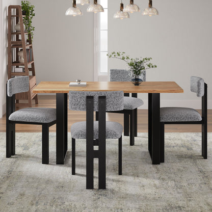 Mid Century 5 Piece Dining Set With Upholstered Metal Leg Chairs And Solid Wood Top Table - Black / White / Natural