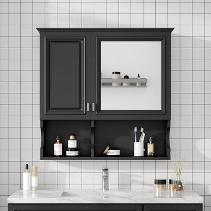 Wall Mounted Mirror Medicine Cabinet, Bathroom Storage With Doors And Open Shelves
