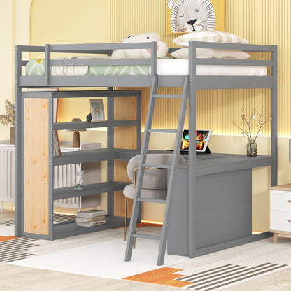 Loft Bed With Ladder, Shelves, And Desk