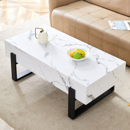 Minimalist Marble Patterned Coffee Table With Metal Legs