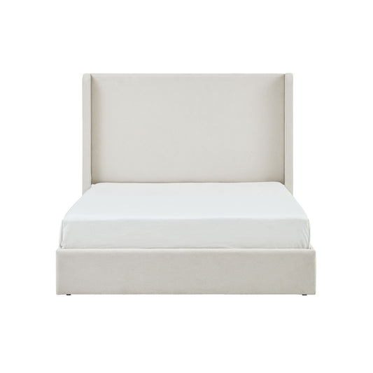 Carmen - King Size Upholstered Wingback Bed - Ivory