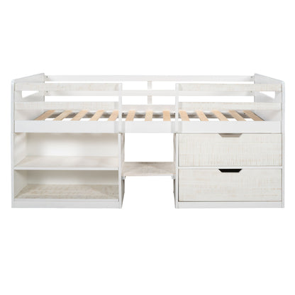 Loft Bed With Two Shelves And Two Drawers
