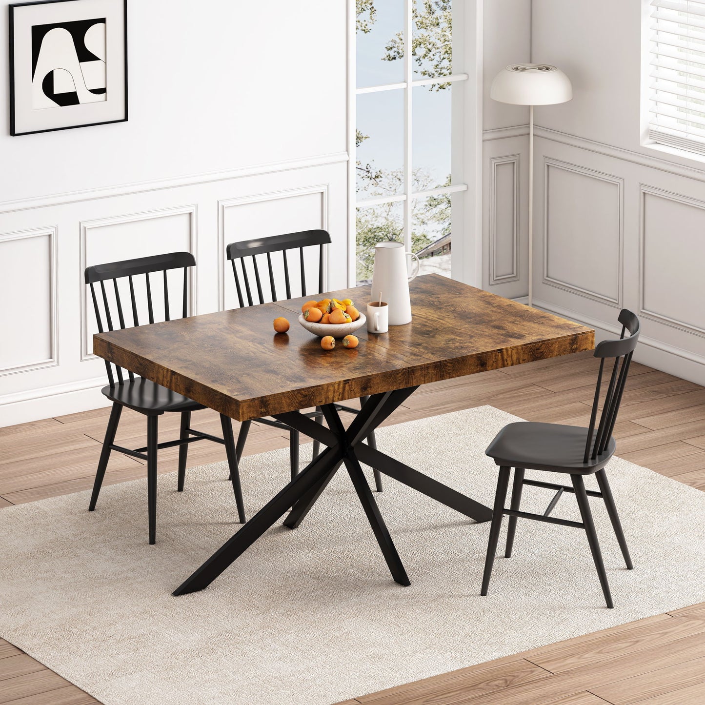 Retro Rectangular Stretch Dining Table With Embossed Center Plate