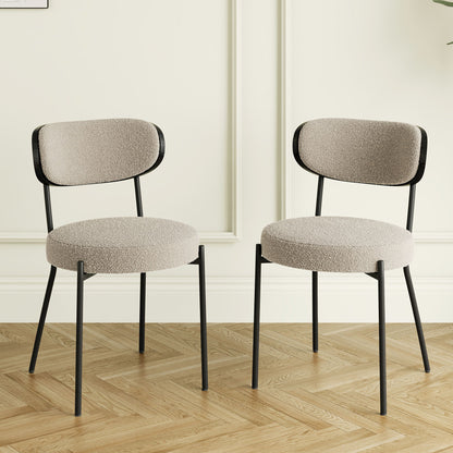 Boucle Modern Kitchen Dining Chair With Bentwood Back (Set of 2)